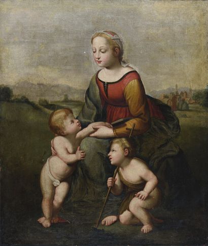 null RAPHAEL - Raffaello Santi ou Sanzio, dit (D'après)
1483 - 1520
La Vierge à l'Enfant...