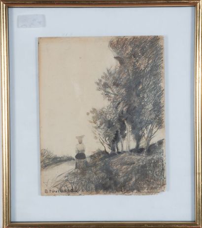 null Eugène Brouillard (1870-1950).
Woman on a path.
Charcoal and watercolor on paper.
Signed...