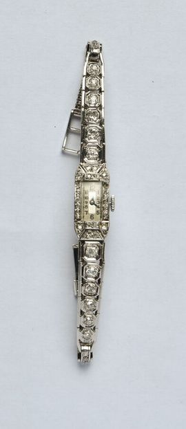 null Watch in platinum (850/oo), the bezel set with old-cut and round diamonds (reworked,...