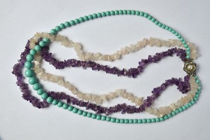 Necklace with three rows of amethyst and...