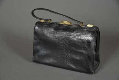 LANCEL Paris vintage. Handbag in black lizard,...