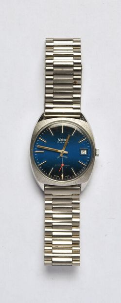 VETTA: Steel watch, round dial with blue...