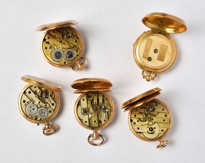 null Lot en or jaune 18K (750/oo) comprenant 5 montres de col, à cadrans ronds à...