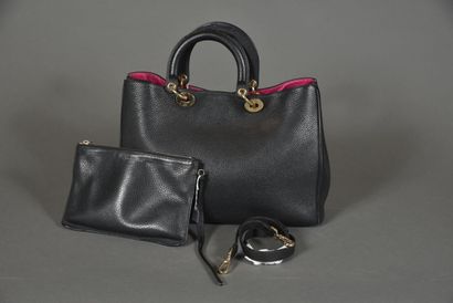 CHRISTIAN DIOR. Black grained leather bag...