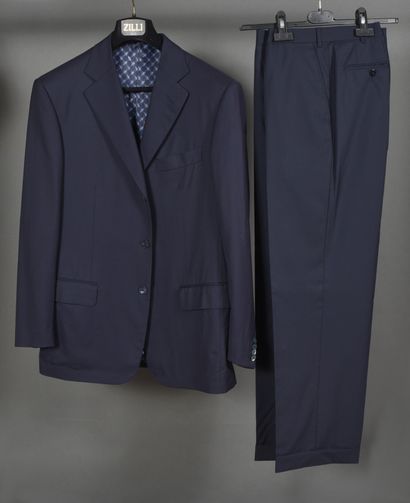 ZILLI. Plain navy blue suit in super 180...