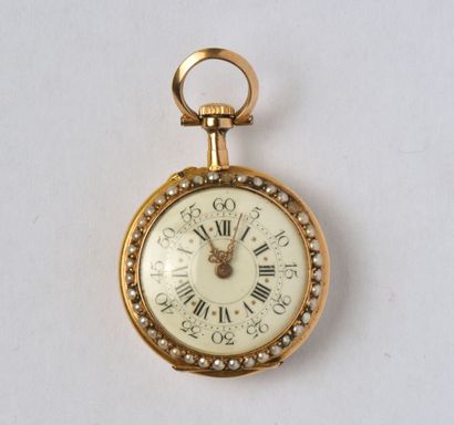 null 18K (750/oo) yellow gold collar watch, bezels adorned with half-pearls probably...