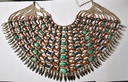 Ethnic silver (800/oo) and metal breastplate...