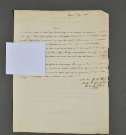 null Charles-Lucien BONAPARTE (1803-1857), ornithologue.
Lettre signée à Charles...