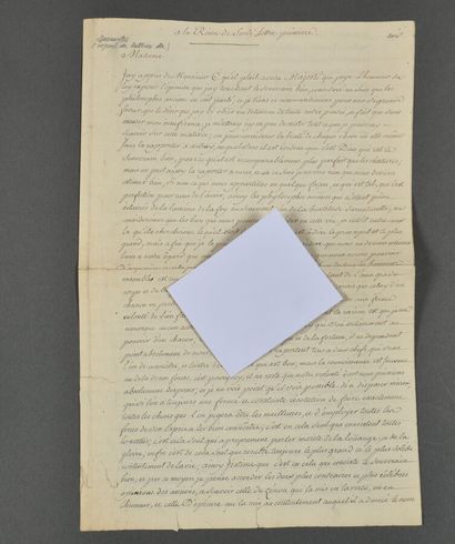 null [René DESCARTES]. Manuscrit du XVIIIe, 4 pp. in-folio.
Copie ancienne de 2 lettres...