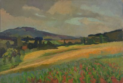 Jean DULAC (1902-1968).
Paysage aux blés.
Huile...