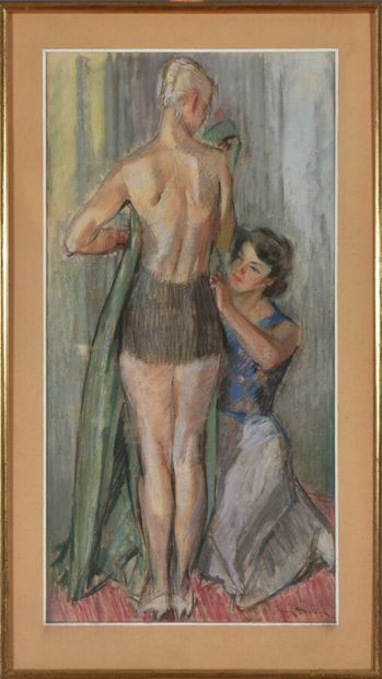 Jean DULAC (1902-1968).
L'essayage.
Pastel...