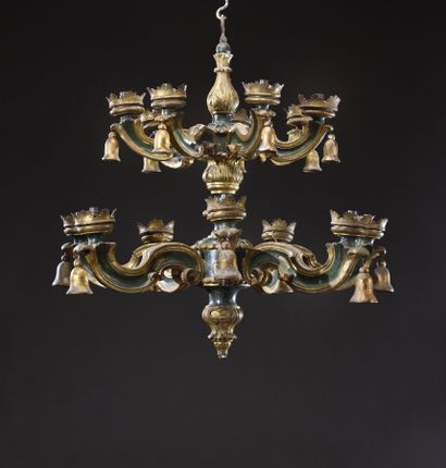 Large Louis XIV-style chandelier in carved,...