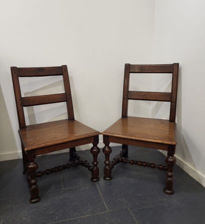 Pair of walnut chairs with turned baluster...
