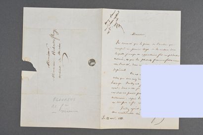 [MUSÉUM]. Pierre FLOURENS (1794-1867).
Lettre...