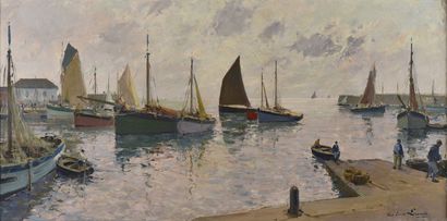 null Paul Emile LECOMTE (1877-1950).
Bright morning in the port of Joinville, Ile-d'Yeu.
Oil...