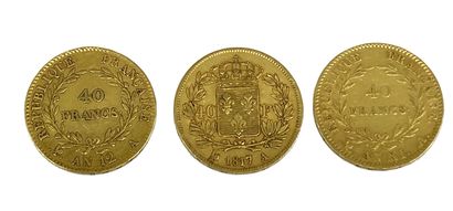 null Lot de 3 pièces de 40 francs or comprenant Bonaparte an XI, Bonaparte an XII...