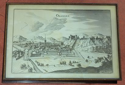 null VAUCLUSE. ORANGE (84). Gravure XVIIe de la Ville d'Orange dans ses remparts....