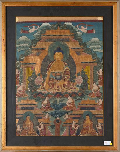 null Tibet, XXe siècle
Thangka à l'encre, couleurs et rehauts dorés sur toile, représentant...