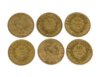 null Lot de 6 pièces de 10 francs Or Napoléon III tête nue 1856 et 1860, Napoléon...