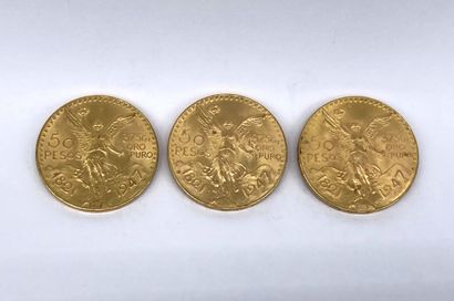 null Trois pièces de 50 pesos mexicains en or 1821-1947
Poids : 124,9 g

LOT VENDU...