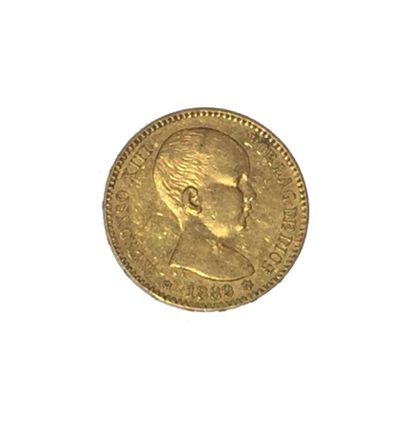 null 1 pièce de 20 pesetas or Espagne, Alfonso XIII de 1889.
Poids : 6,4 g 

LOT...