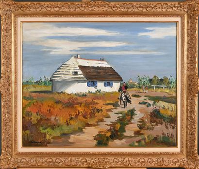  Yves BRAYER (1907-1990).
La cabane du peintre en Camargue, 1967.
Huile sur toile.
Signé... Gazette Drouot