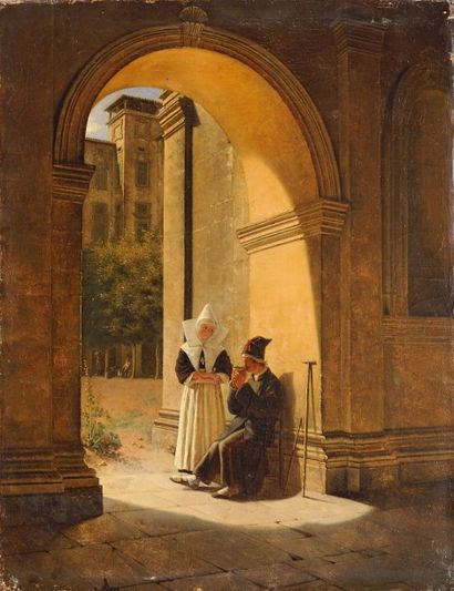 null Intérieur du cloître du palais St Pierre à Lyon, 1822
Huile sur toile.
Signée...