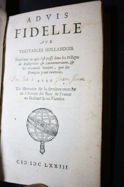 null Advis fidelle aux véritables hollandois.A la sphère, 1673, in-16 vélin.