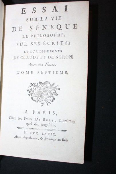 null Essai sur la Vie de Sénèque...Paris, De Bure, 1779, in-12 veau vermiculé. Bon...