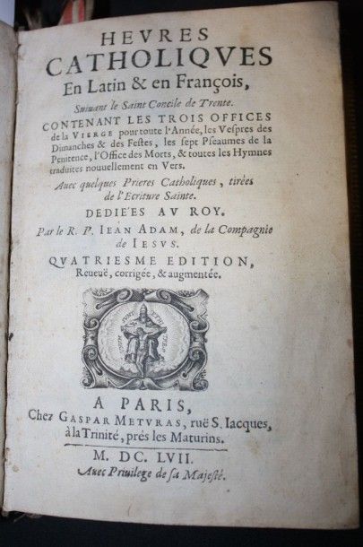 null Heures catholiques en Latin et François.Paris, 1657, in-8 marbré rouge.