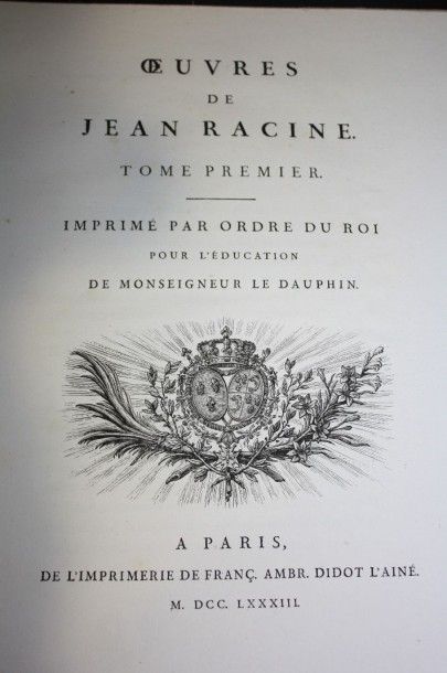 null Oeuvres de Racine.Paris, Didot, 1783, 3T grand in 4, broché, dos abimés.