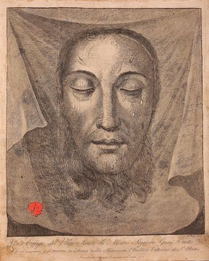 D'après Pozzi D'après Pozzi, "Le visage du Christ", Impression sur tissu, 38 x 29...