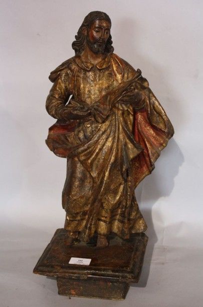 null Beau Christ en bois sculpté polychromé et doré, damasquiné.

Espagne XVIIIème...