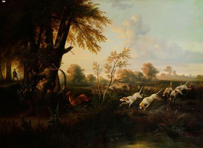 Charles-Edouard Rougeot (XIX) Charles-Edouard Rougeot (XIX) "Scène de chasse" Huile...