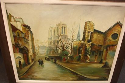 GUIGNIER Guignier, Paris près de Notre-Dame, huile sur toile signée en bas à droite...