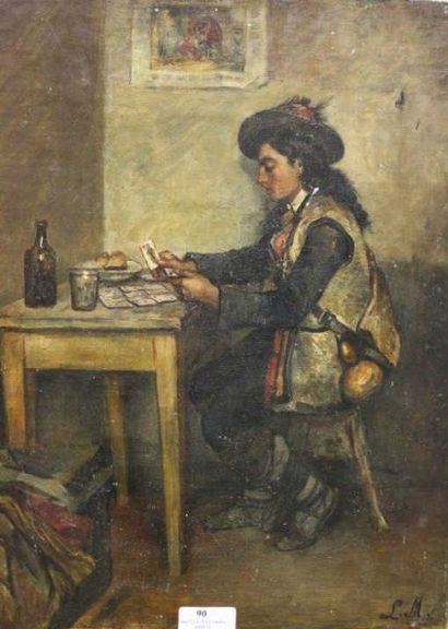 null L.M (XXème siècle) 

Le joueur de cartes

Huile sur toile.

43 x 34 cm.