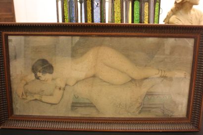 null Gustave Brisgand, Nu allongé, dessin signé en bas à droite (tâches)