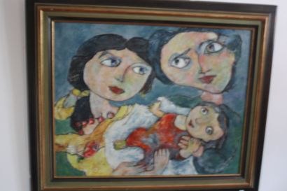 null Lien Dezo, La Famille, huile sur toile signée en bas à droite