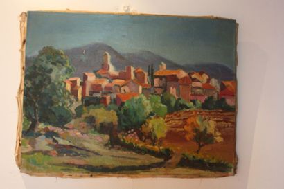 null Dandelot, Village de Provence, huile sur toile signée en bas à droite et datée...