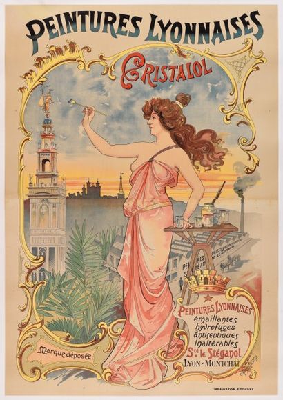 null Affiche publicitaire vers 1900, pour les Peintures Lyonnaises Cristalol de la...