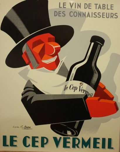 null Carton publicitaire pour les vins du Cep Vermeil, vers 1950 d’après un dessin...