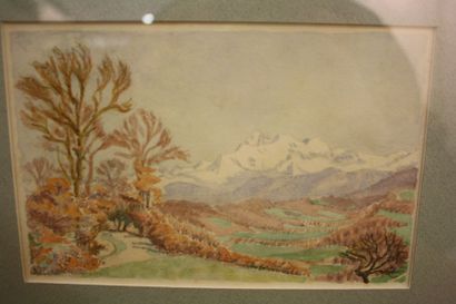 Charles Lacoste, Vue des Pyrénées, aquarelle...
