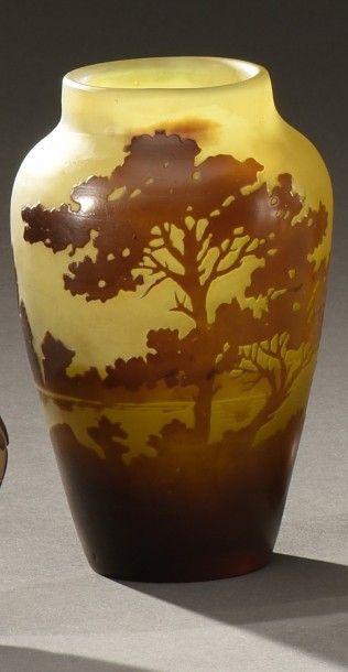 GALLE Gallé

Vase de forme bombée à col ouvert en verre gravé à l'acide à décor de...