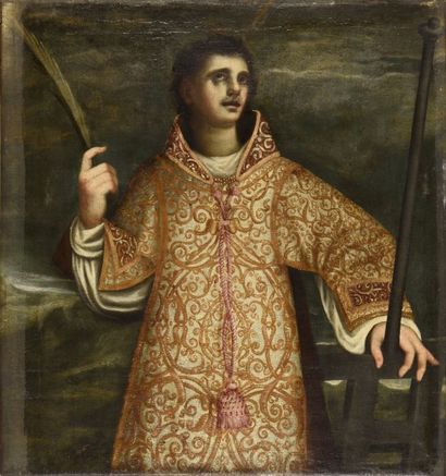 null ECOLE ITALIENNE du XVIIème siècle 

Saint Laurent martyre

Huile sur toile (rentoilage).

86...