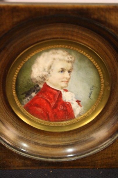 null Miniature, portrait de Mozart, signée Marthe Ray 