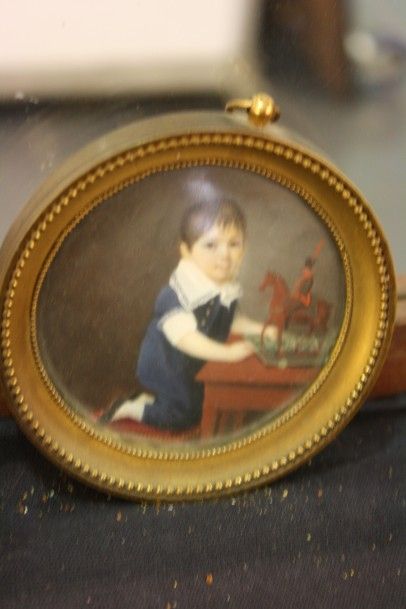 null Miniature, portrait d'enfant au cavalier