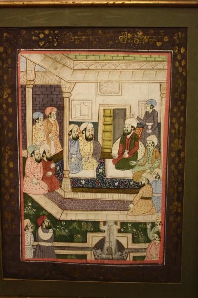 null Scène de Cour persane, peinture sur tissu