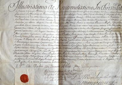 null AUDE. Pièce sur parchemin signée par Jean-François de Machéco de Prémeaux (1687/1752),...
