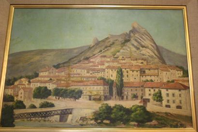 null E. Grand ?, paysage de montagne, huile sur toile, signée en bas à droite 