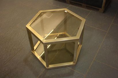 null Table de milieu années 70 à 2 plateaux en verre octogonale 